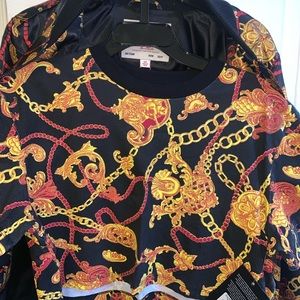 SOLD New True religion jacket & shirt set ,chain printed red black and gold